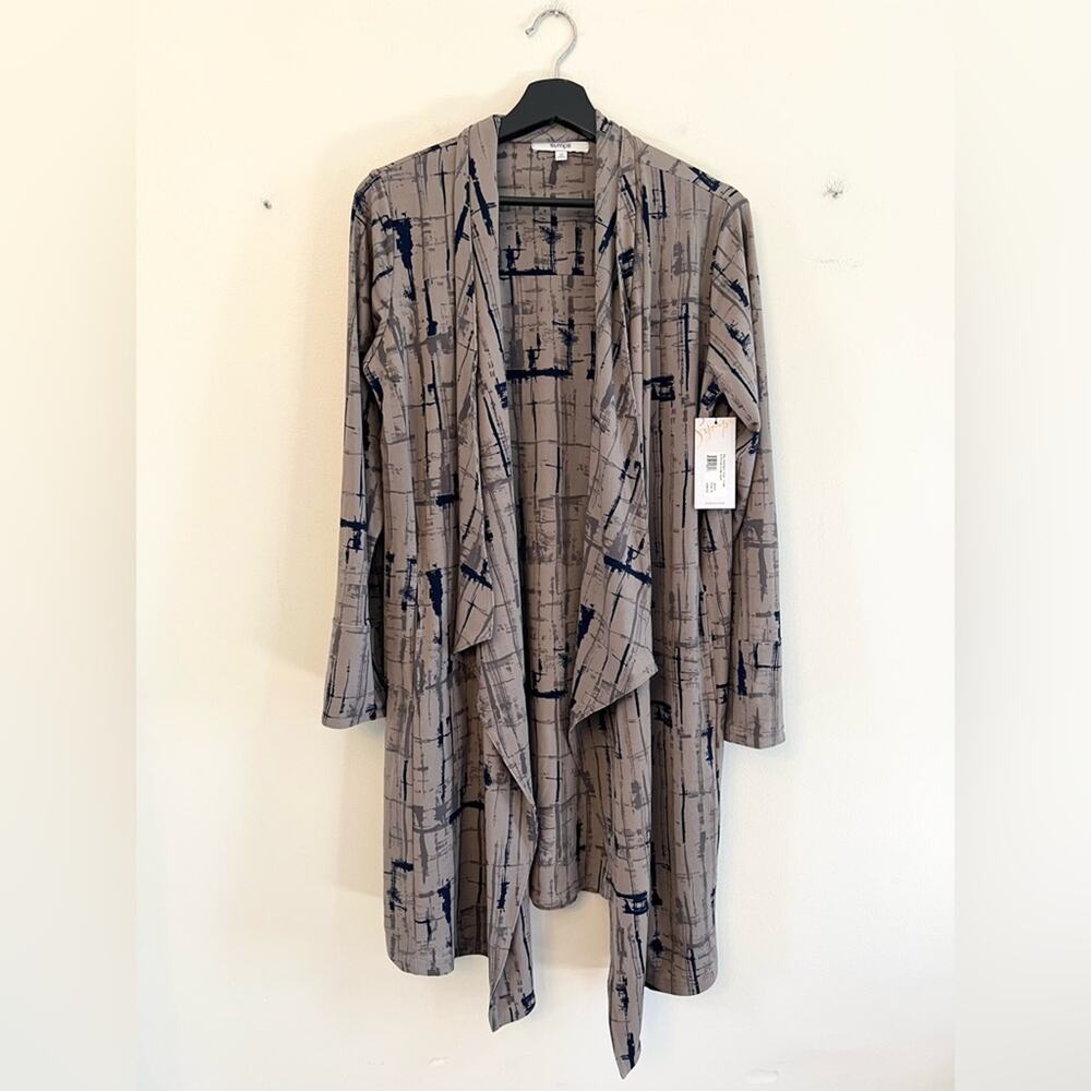 SYMPLI NWT Key Cardigan Long Lined Drifting Lines Sand Waterfall Cardigan Sz 12